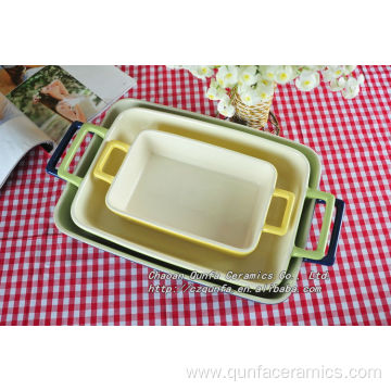 Ceramic snack baking pan griddle plate with handle